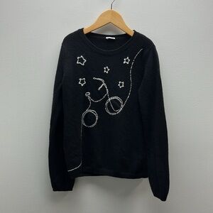 IL Gufo Wool Sweater Black White Embroidered Bicycle Star Italian Designer Girls